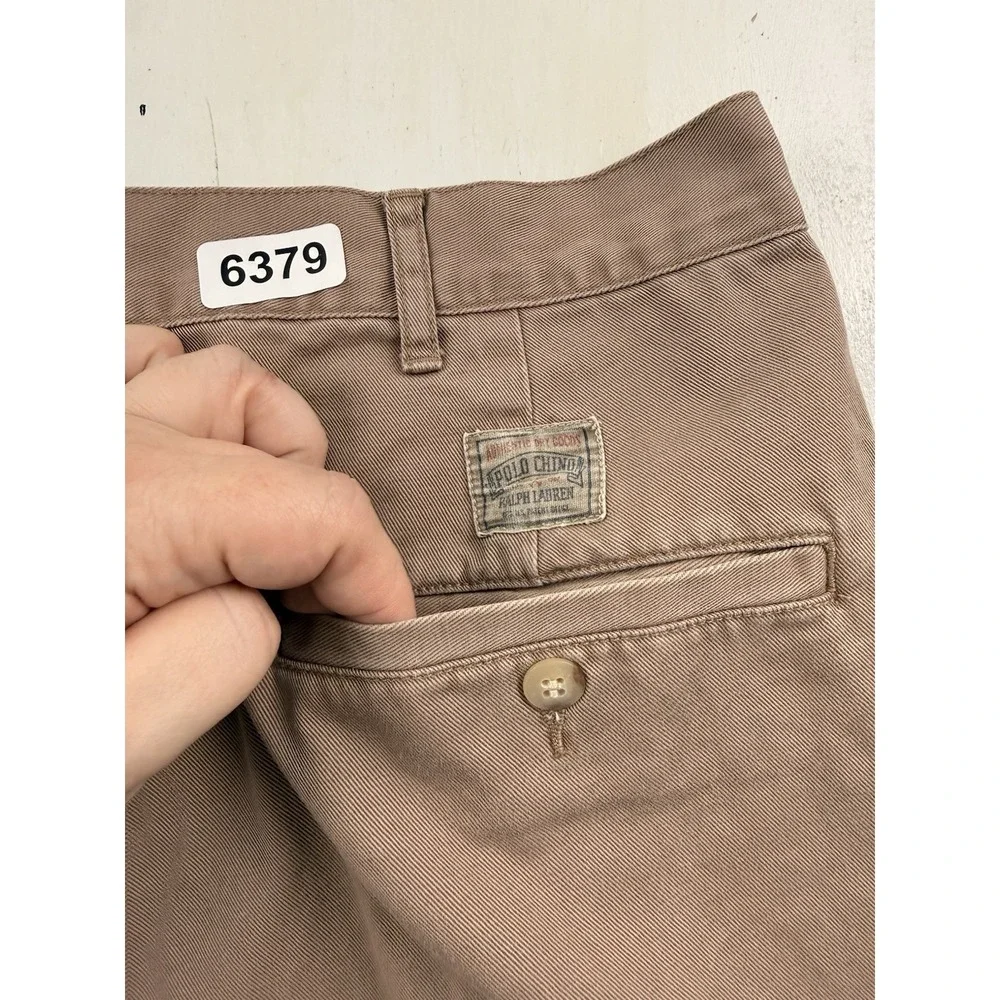 VTG Polo Ralph Lauren Pleated‎ Chino Pants Mens Fits 36x34 Brown Cotton relaxed